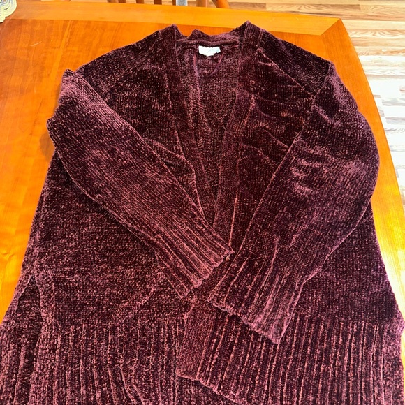 LOFT Sweaters - LOFT Chenille Cardigan - Deep Burgundy Large